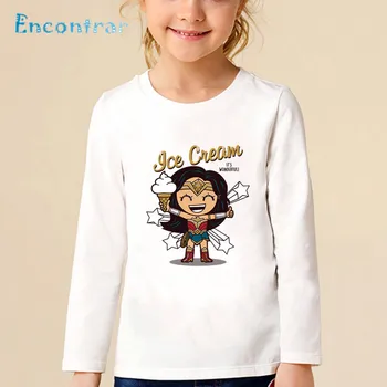 

2019 New Arrival Kids Wonder Woman Cartoon Pattern Funny T Shirt Baby Comfortable O-Neck Long Sleeve Tops Girls T-shirt,LKP5211