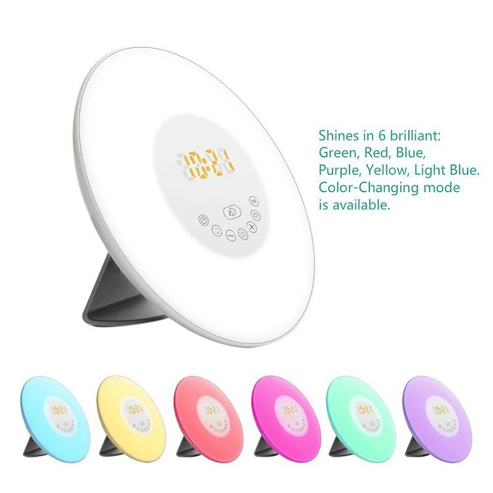 Креативный светодиодный светильник с двойным будильником, будильник, цифровой Повтор, цветной Ночной светильник, имитации восхода и заката, часы с fm-радио