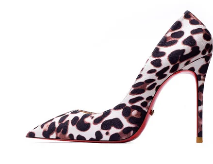 Женские туфли-лодочки на высоком каблуке с красной подошвой и острым носком пикантные туфли из флока с леопардовым принтом на шпильке; сезон осень; размеры 34-43; обувь для ночного клуба
