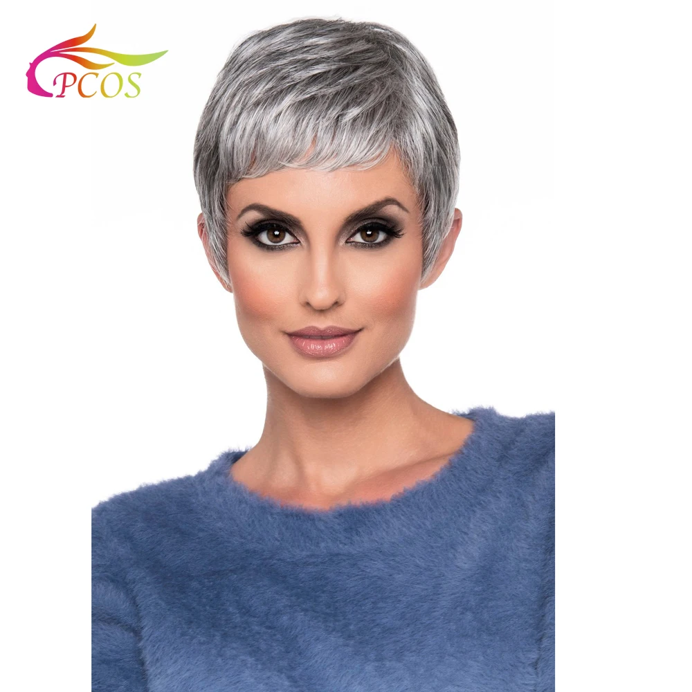 Short Synthetic Brown or Silver Hair Wigs for Sexy Black or White Women Two Color Available Short Synthetic Brown or Silver Hair Wigs for Sexy Black or White Women Two Color Available