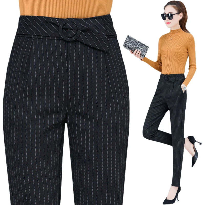 

stripe casual pants Women 2020 fashion High Waist suit trousers mom korean style home office black pants woman plus size 3XL