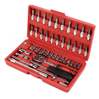 

46Pcs/Set Socket Wrench Kit 1/4in Drive Ratchet Metric Garage Car Repair Tool