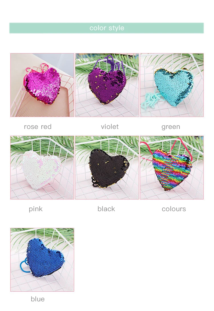 Brand New Sequins Heart Shape Kids Shoulder Coin Bag Baby Girls Mermaid Cartoon Purse Handbags Mini Wallets