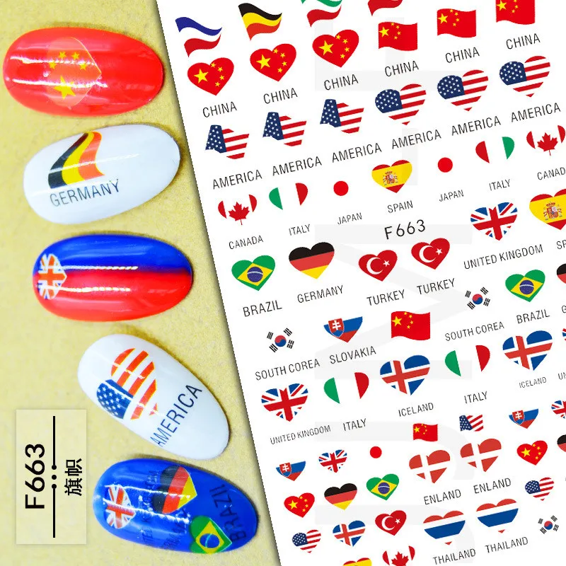 Nail Stickers Nail Art Tools Nail Decals 1 PC US Flag Dollar Design 3D Self Adhesive Back Glue Decal Stamping DIY Decoration Tips Nail Art Sticker F662