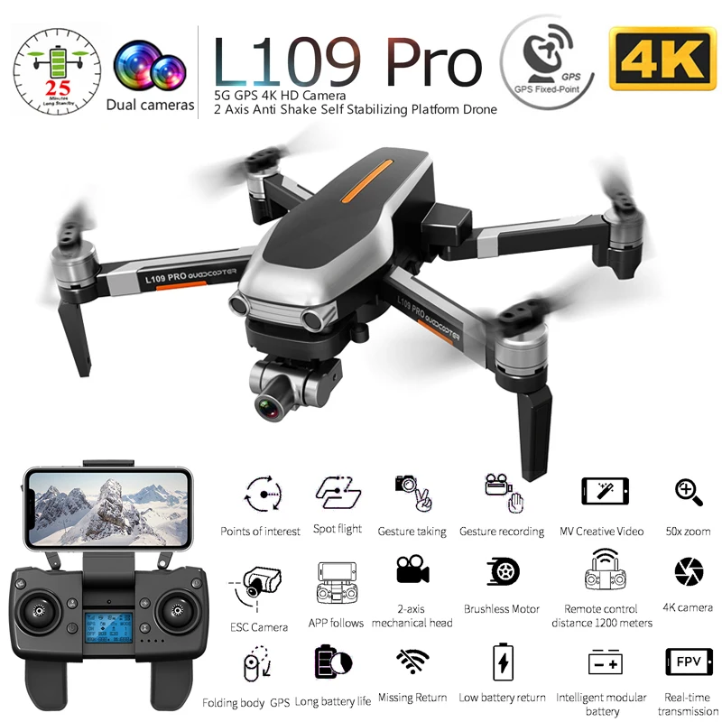 US $133.09 L109 Pro Gps Drone With 2Axis Gimbal AntiShake Selfstabilizing Wifi Fpv 4k Camera Brushless Quadcopter Vs Sg906 Pro F11 Zen K1