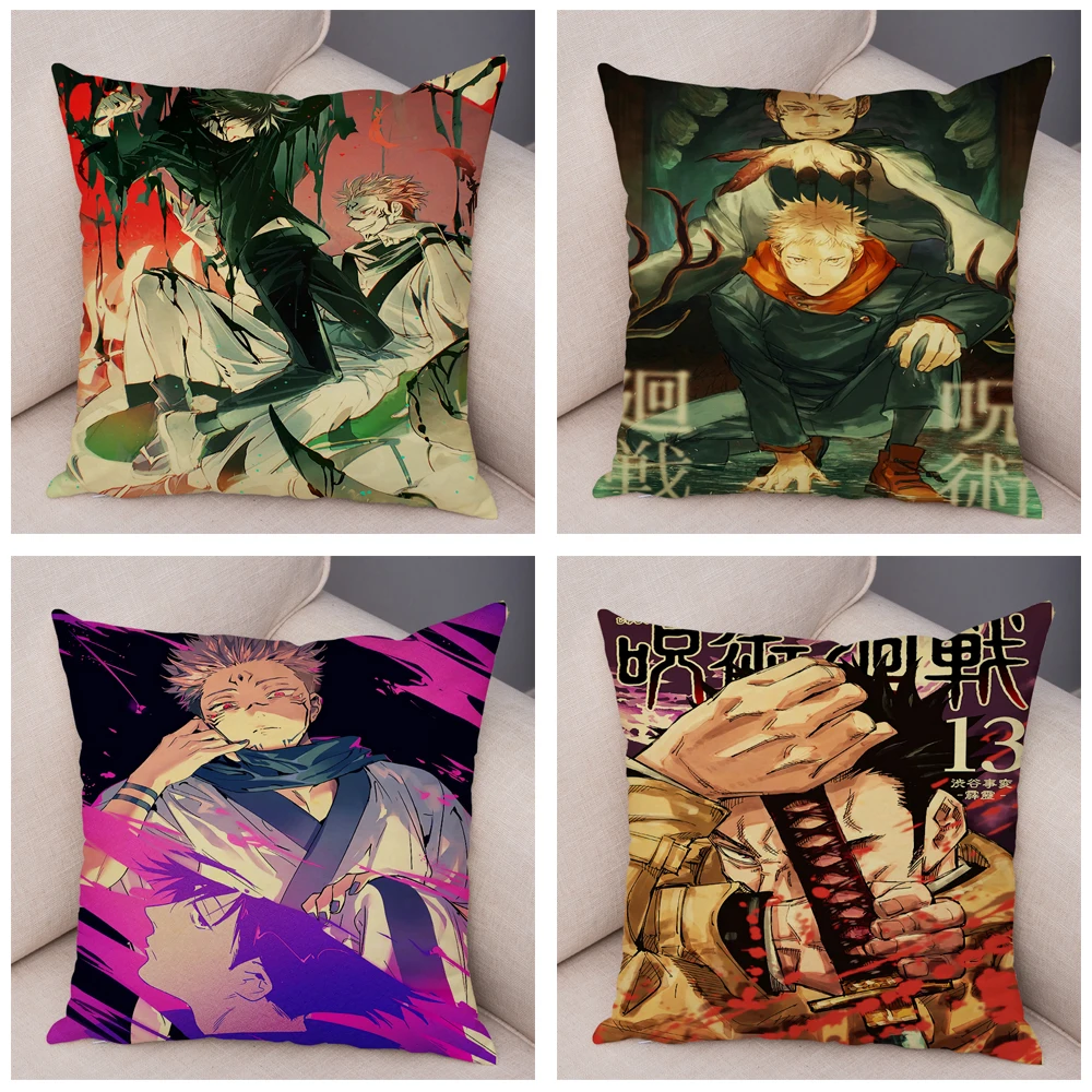 Jujutsu Kaisen Cushion Cover for Sofa Home Children Room Decor Cartoon Japanese Anime Print Pillow Case Soft Plush Pillowcase