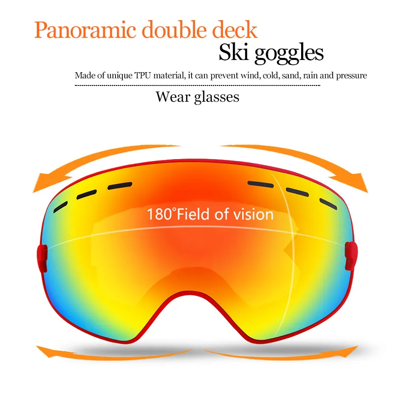 Winter Snow Sports Goggles Ski with Anti-fog UV Protection Wearable Myopia Lens | Спорт и развлечения