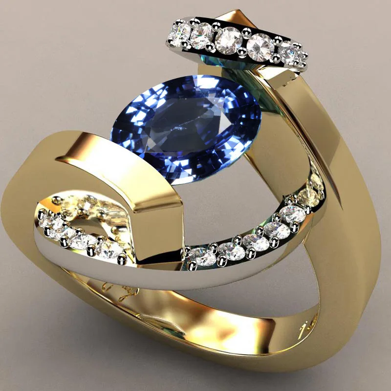 

Exquisite luxury Female Men's Zircon Stone Ring Gold-plated 18k inlaid sapphire Wedding Engagement Ring For Women Men Gift party