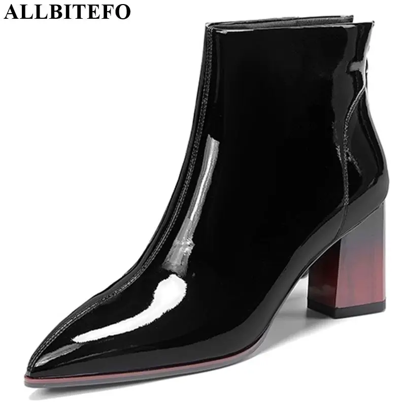 

ALLBITEFO High quality genuine leather Elegant women boots simple style pointed toe ankle boots Autumn Winter fashion boots