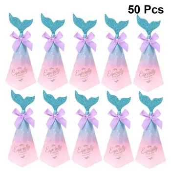 

50PCS Crteative Mermaid Candy Boxes Triangle Pyramid Wedding Gift Boxes Party Supplies Chocolate Boxes (Pink and Blue)