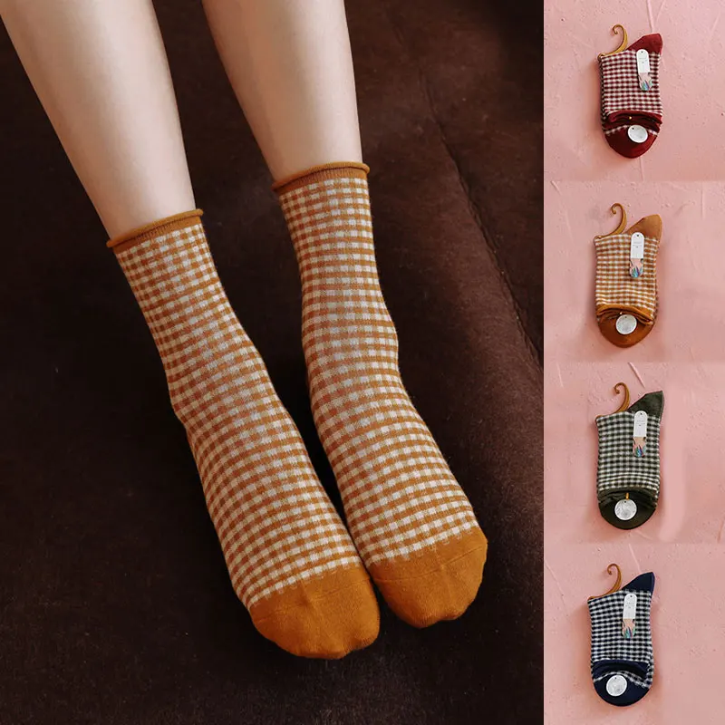 

Fashion Lattice Plaid Cotton Women Socks Fashion Lady Style Cute Checked Grid Socks Spring Autumn Winter Warm Lovely Color Socks