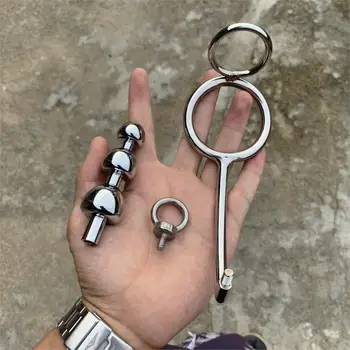 Stainless Steel Butt Plug Prostate Massager Chastity Penis Scrotum Ring Sex Toys Men Metal Anal Hook Anal Beads Plug Cock Ring 3