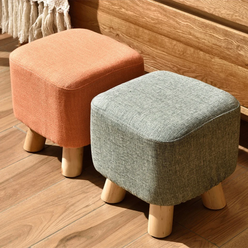 Linen Cotton Ottoman Cover Square Stool Covers Slipcover for Footstool Decor, 8 Colors choice