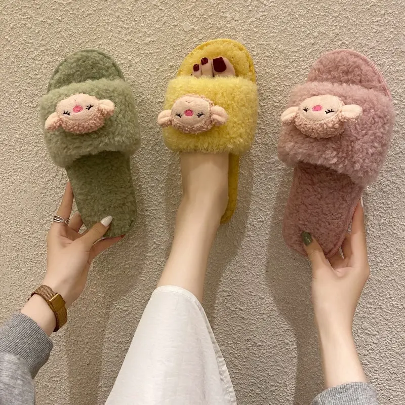 

Winter Women Slipper monkey Ladies Fluffy Mules Soft Indoor Slides Furry Warm Slip on Flip Flops Plush Shoes Zapatos De Mujer