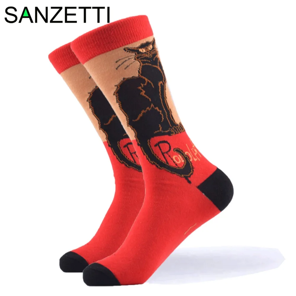 SANZETTI/1 пара новых счастливых носков, высокое качество, подарок, мужские цветные удобные носки из чесаного хлопка с забавными животными, подарок к свадебному платью