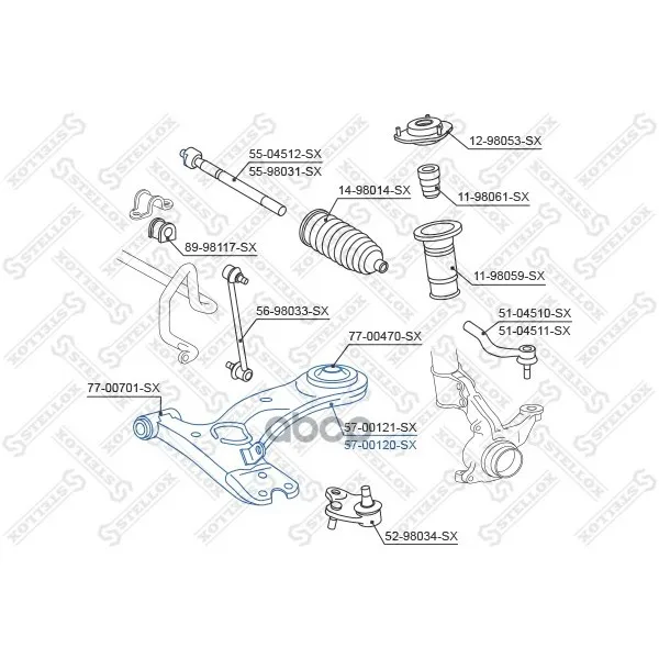 57-00120-Sx_рычаг Правый! Toyota Rav 4 Ii/Iii All 00 Stellox 5700120sx Stellox арт. 5700120SX