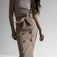 Женская бандажная юбка миди с пуговицами, женские сексуальные вечерние юбки, Клубная одежда, элегантные прямые имперский высокая талия, официальные офисные юбки OL