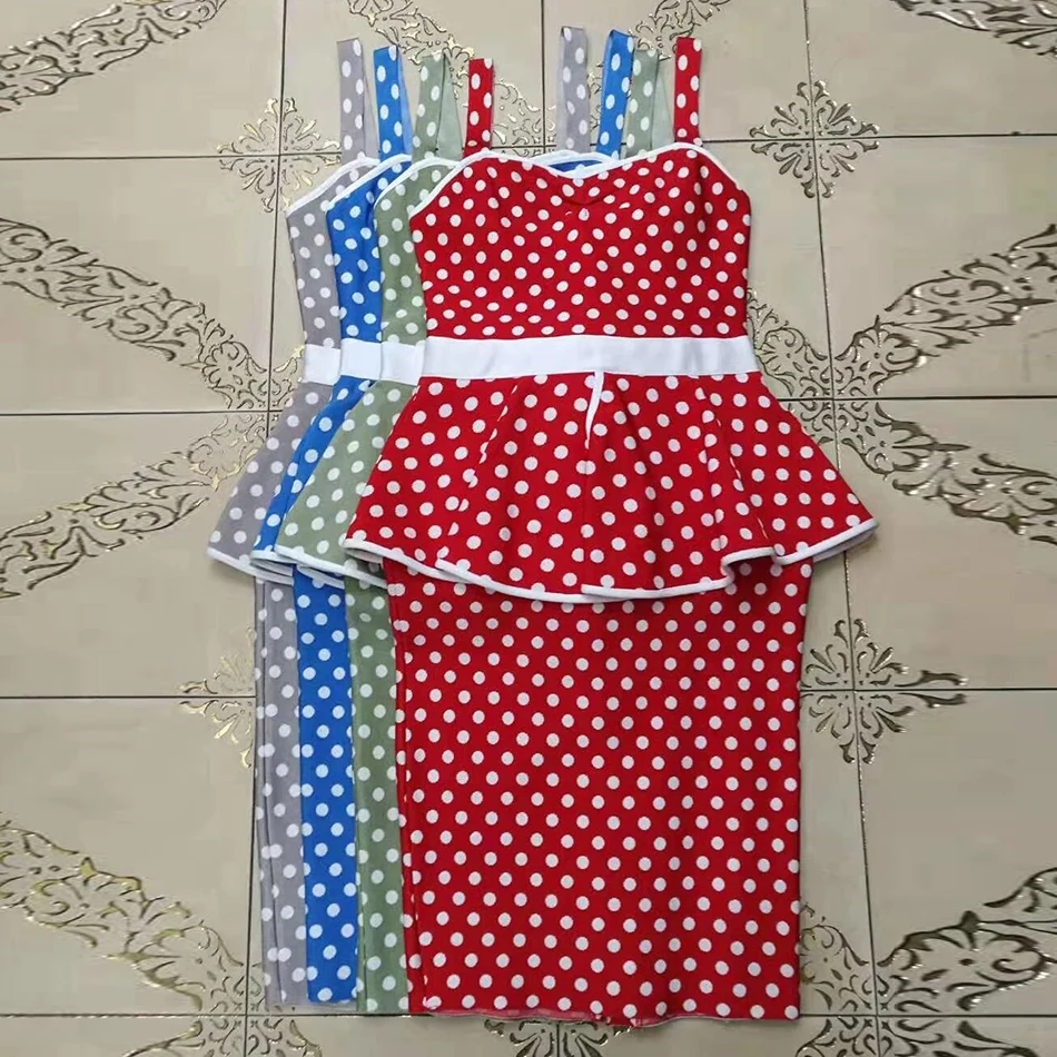 Красное, синее, хаки, в горошек, 2 предмета, платье для девушек, элегантное, облегающее, летнее, с оборками, с бантом, сексуальные, вечерние, знаменитостей, Клубное платье, Vestodo