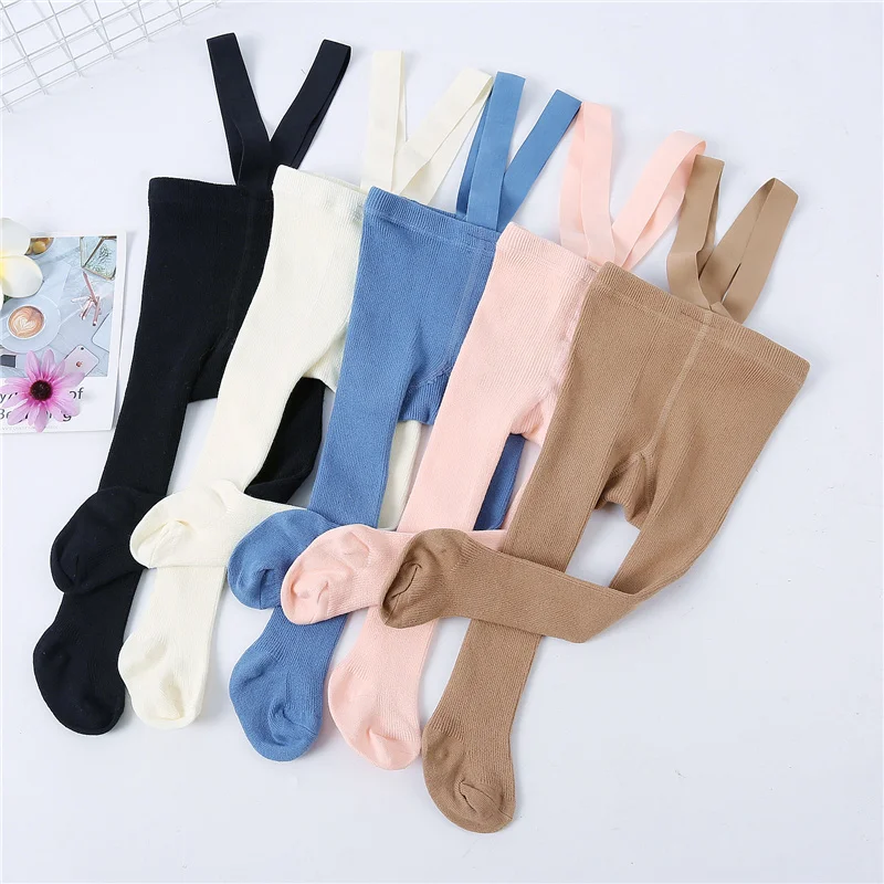0-3T Autumn Spring Tights For Girls Solid Pantyhose Casual Tights for Boys with Shoulder Strap Knitted Lawadka