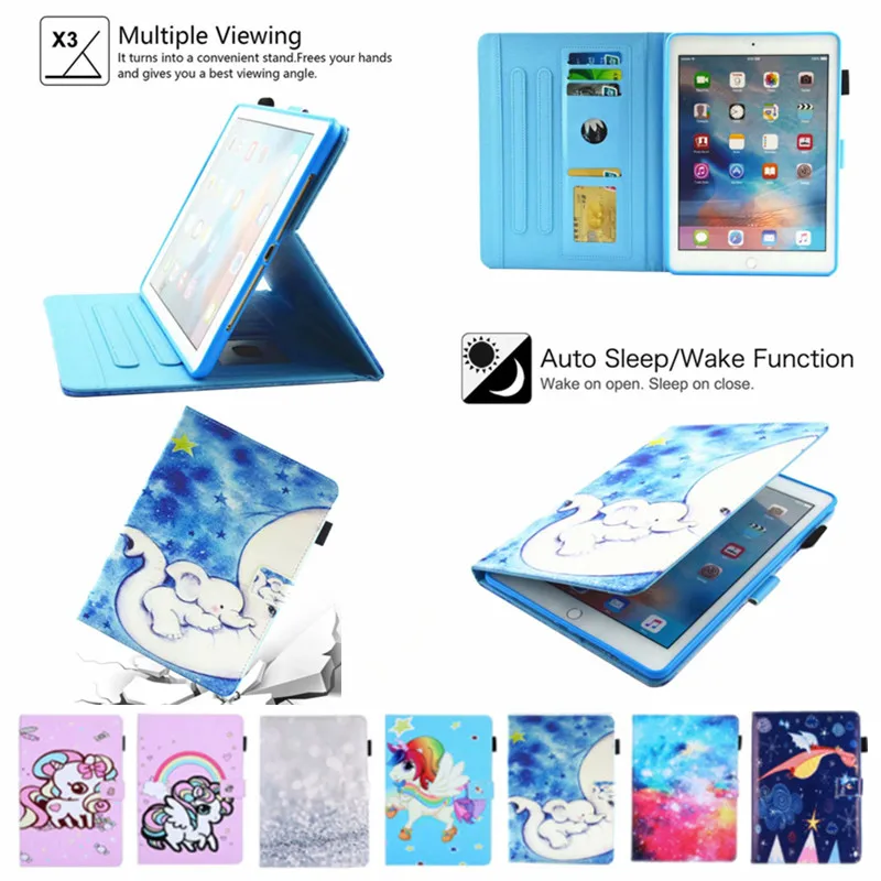 

Cute Cartoon Case Cover For Apple New iPad 9.7 2017 2018 Funda case For iPad Air 1 2 iPad Pro 9.7 PU Leather Stand Capa Shell
