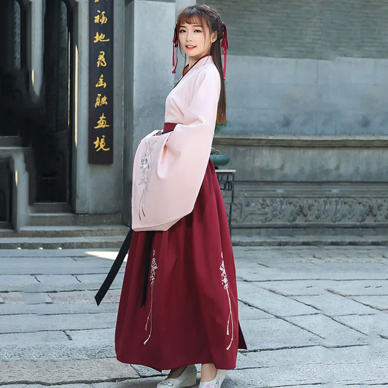 Hanfu Женская китайская одежда для народных танцев костюмы древней династии Тан китайские топы Юбки традиционная одежда для выступлений DN4132