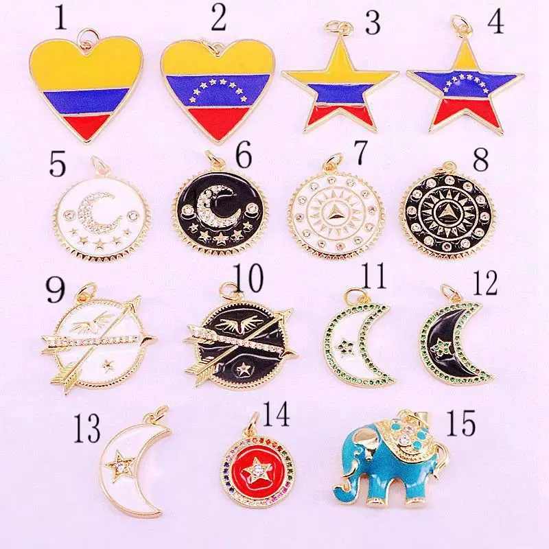 

20PCS, Mix Random, Heart/ Star/Moon/Round Enamel Pendants Charms, Enamel CZ Pave Beads, Necklace Jewelry Findings