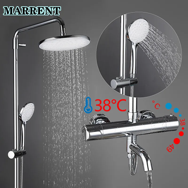 

Chrome Plated Thermostatic Bathroom Shower Set Simple Three Ways Bathroom Shower System Solid Brass Thermostatic Shower Faucet