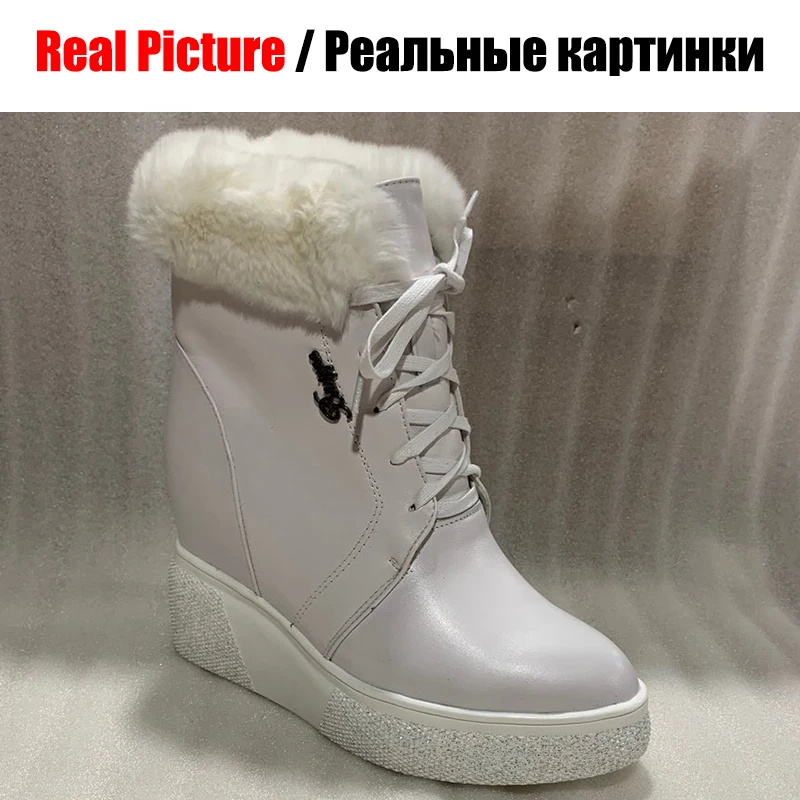 RIBETRINI/новые женские зимние ботинки; коллекция года; зимняя обувь на меху со шнуровкой на скрытой танкетке; женские ботильоны с высоким берцем на платформе с круглым носком