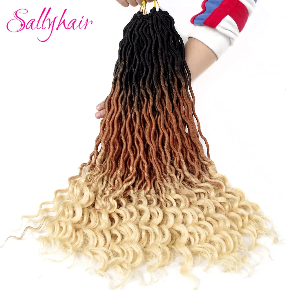 Sallyhair 24 пряди/упаковка Faux locs Curly крючком косы для наращивания волос синтетические мягкие Омбре плетение волос свободный конец