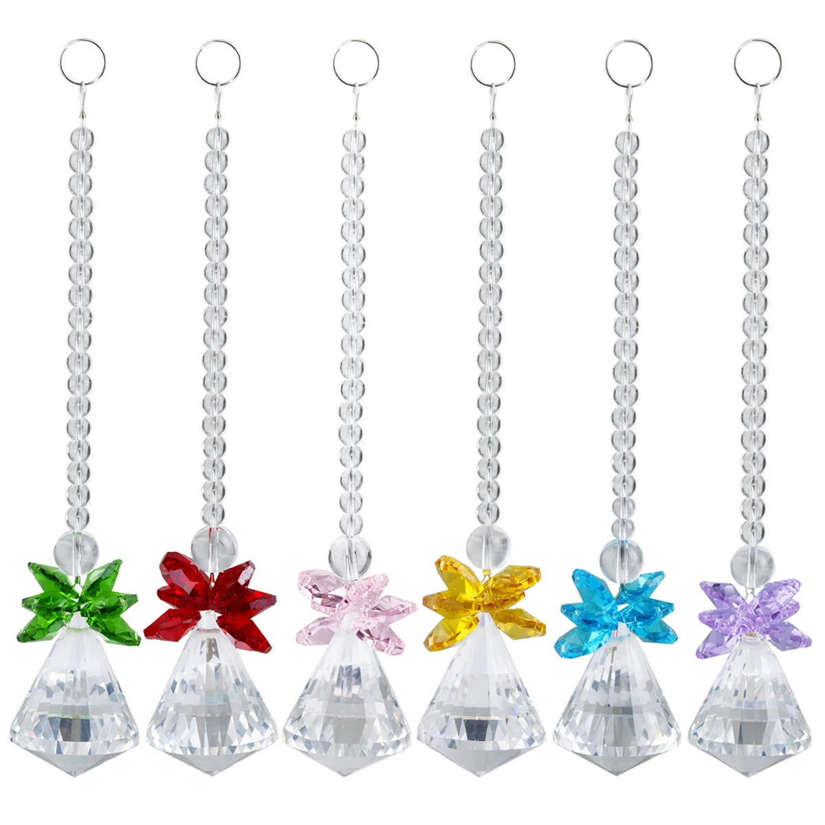 TUMBEELLUWA K9 Clear Crystal Flower Pendant Wind Chimes DIY Jewelry Making Window Car Wall Hanging Ornaments Room Decor Gift tumbeelluwa natural crystal stone rock quartz star moon wind chimes reiki healing amethyst wall window car hanging ornaments