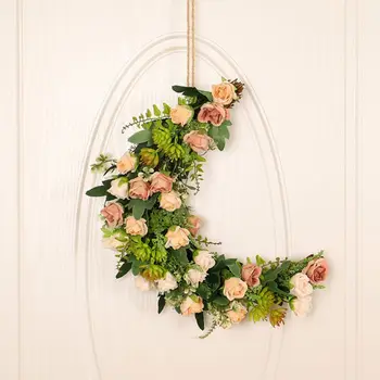 

Christmas Rose Wreath Moon Shape Chrysanthemum Autumn Wreath Decor For Holiday Party Household Wreath for Front Door 14/16 Inch