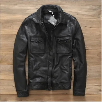 

2020 men's import cowhide jacket korea fashion slim fit genuine coat men stylish pockets natural leather clothes