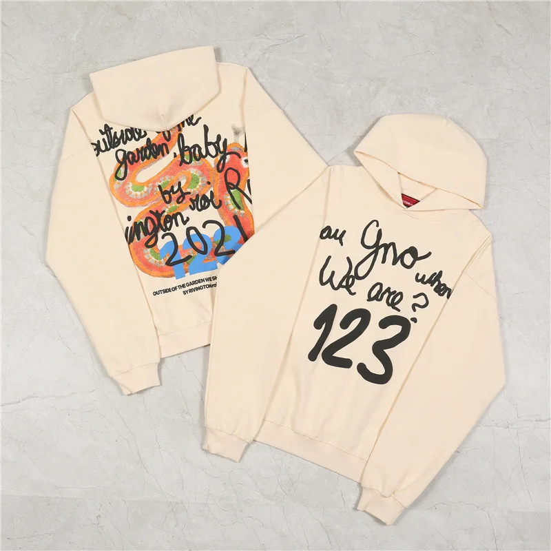 Rainbow Greedy Snake Vintage Print Foam Hoodie High Street Hip Hop Hooded Sweater Terry 1