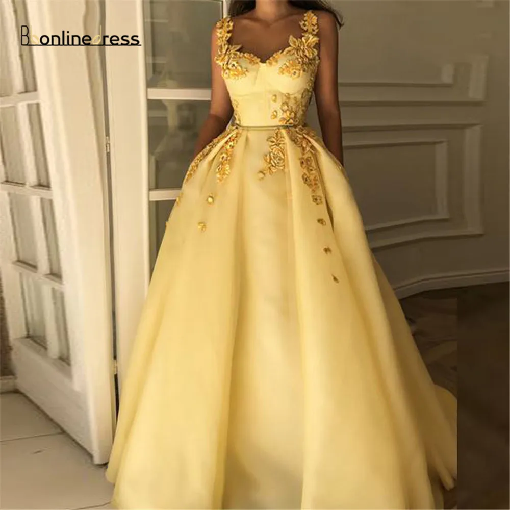 Yellow-Muslim-Formal-Dress-2019-Sweetheart-Flower-Straps-Islamic-Dubai-Saudi-Arabic-Long-Elegant-Evening-Gown