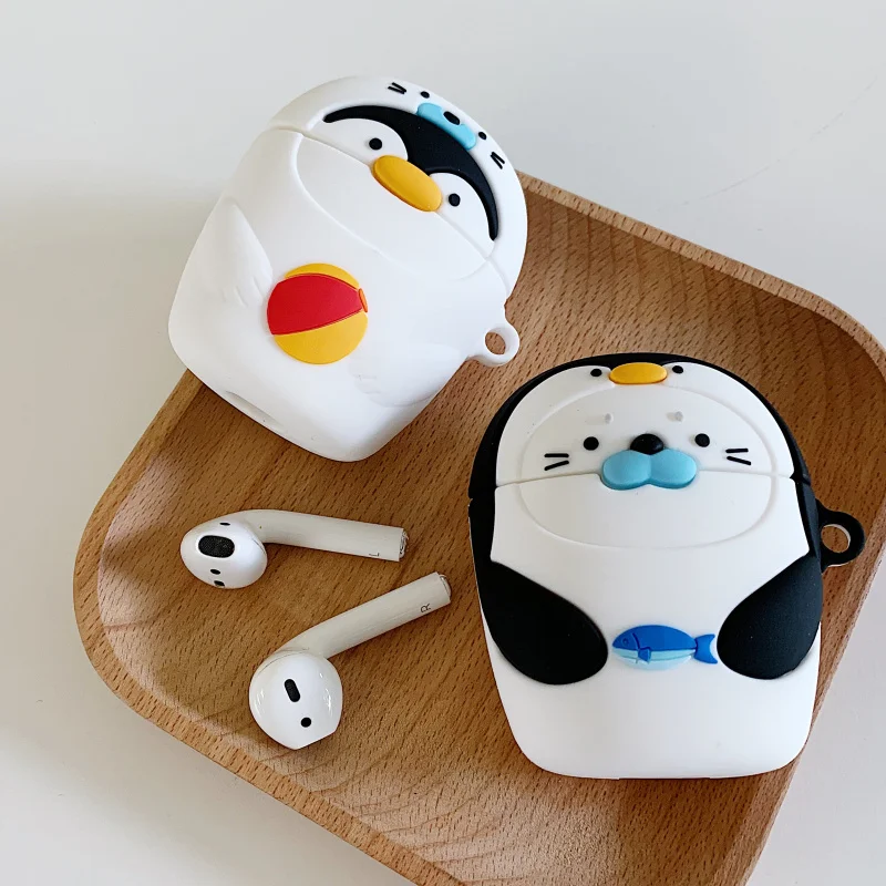 Мультяшный милый пингвин и печать 3d чехол для гарнитуры для airpods 2 Чехол для Apple беспроводной кейс для bluetooth-гарнитуры силиконовый мягкий чехол