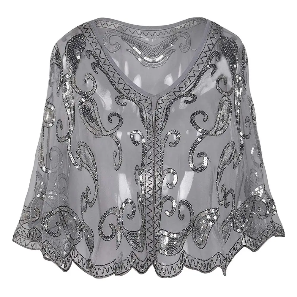 Vintage 1920s cardigan prom party dress new wedding Sequin Prom shawl Gatsby party mesh shortcover Up Dress Accessory
