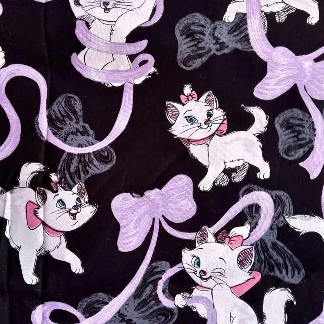 140cm Width Marie Cat Purple Bow Black Cotton Fabric for Girl Clothes Bedding Set Hometextile Cushion Cover DIY-BK683