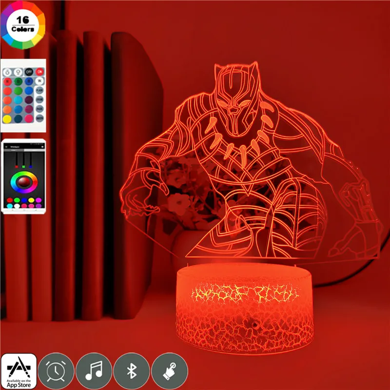 Acrylic 3d Lamp Marvel Avengers Figure Black Panther 3D Illusion LED Night Lamp USB Battery LED Table Light for Children Room