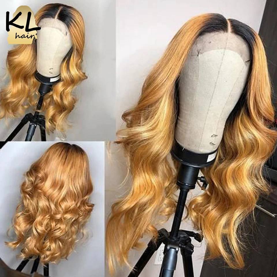 Волнистые Омбре цвет кружева передние человеческие волосы парики для женщин предварительно сорванные бразильские Remy человеческие волосы 13*4 парик шнурка с волосами младенца KL Hair