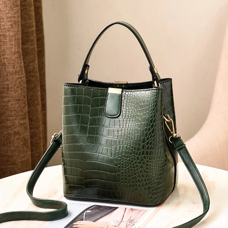 Ретро сумка-мешок, женская сумка с узором, вместительная Повседневная крокодиловая сумка на плечо, сумка-мессенджер, дамская сумочка из искусственной кожи
