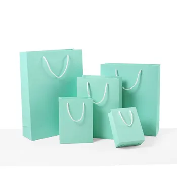 

100pcs/lot 11 Size High quality Blue kraft paper bag with handle Wedding Party Favor Paper Gift Bags