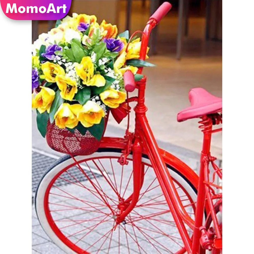 

MomoArt 5D Full Drill Square Diamond Painting Bicycle Cross Stitch Rhinestone Embroidery Landscape Handwork Room Decoration