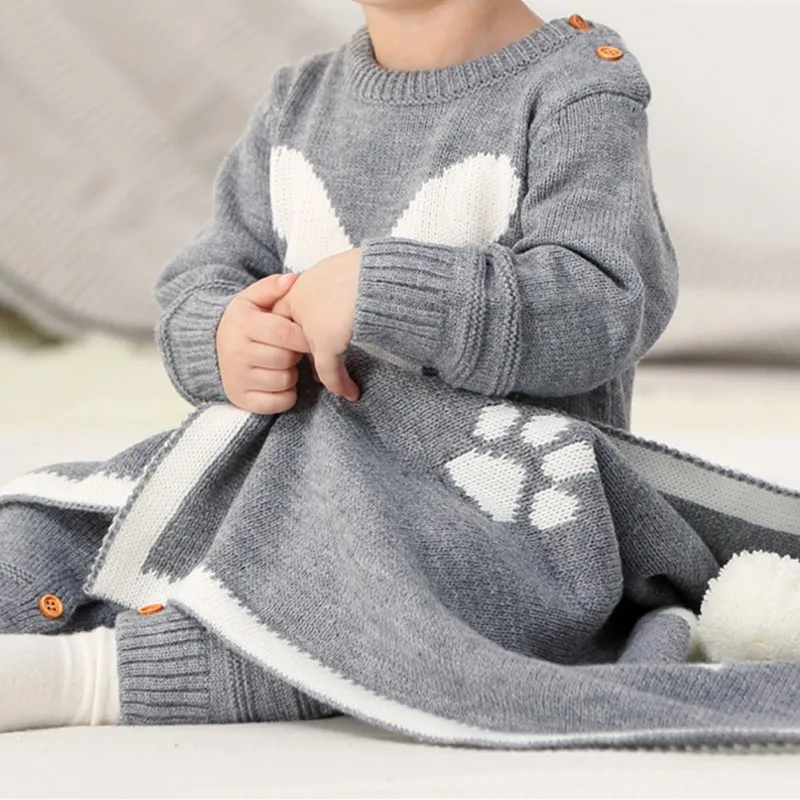 Детские Осенние Комбинезоны; комплекты для новорожденных; Детский комбинезон с рисунком кролика; комбинезон с длинными рукавами; Одежда для маленьких мальчиков; вязаная одежда для маленьких девочек