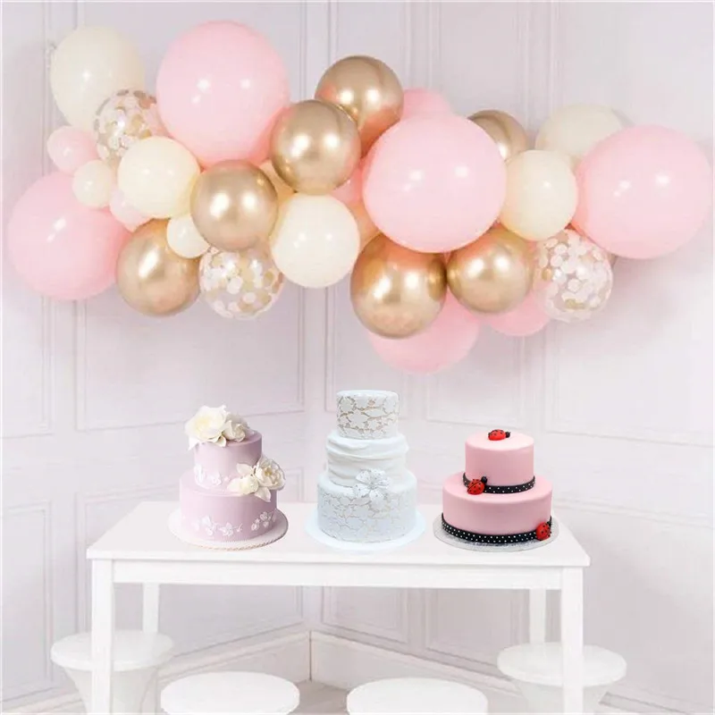 58pcs Pastel Pink Balloon Arch Kit Chrome Gold Latex Birthday