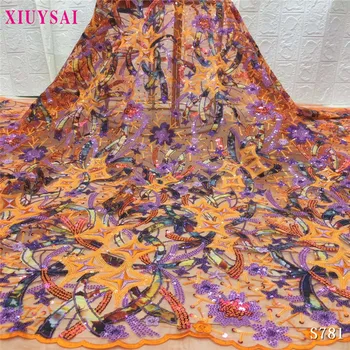 

african velvet lace fabric 2020 high quality embroidery withcolor sequins laces nigeria mesh fabrics 5 yards for dress S781