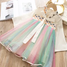 Платье для девочек; цветное Сетчатое платье с большим бантом; коллекция года; сезон весна