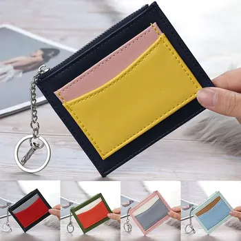 

Unisex Organizer Case Wallet Card Pouch Thin With Key Chain Zipper ID Credit Card Holder Patchwork Cute Passport Card Bag