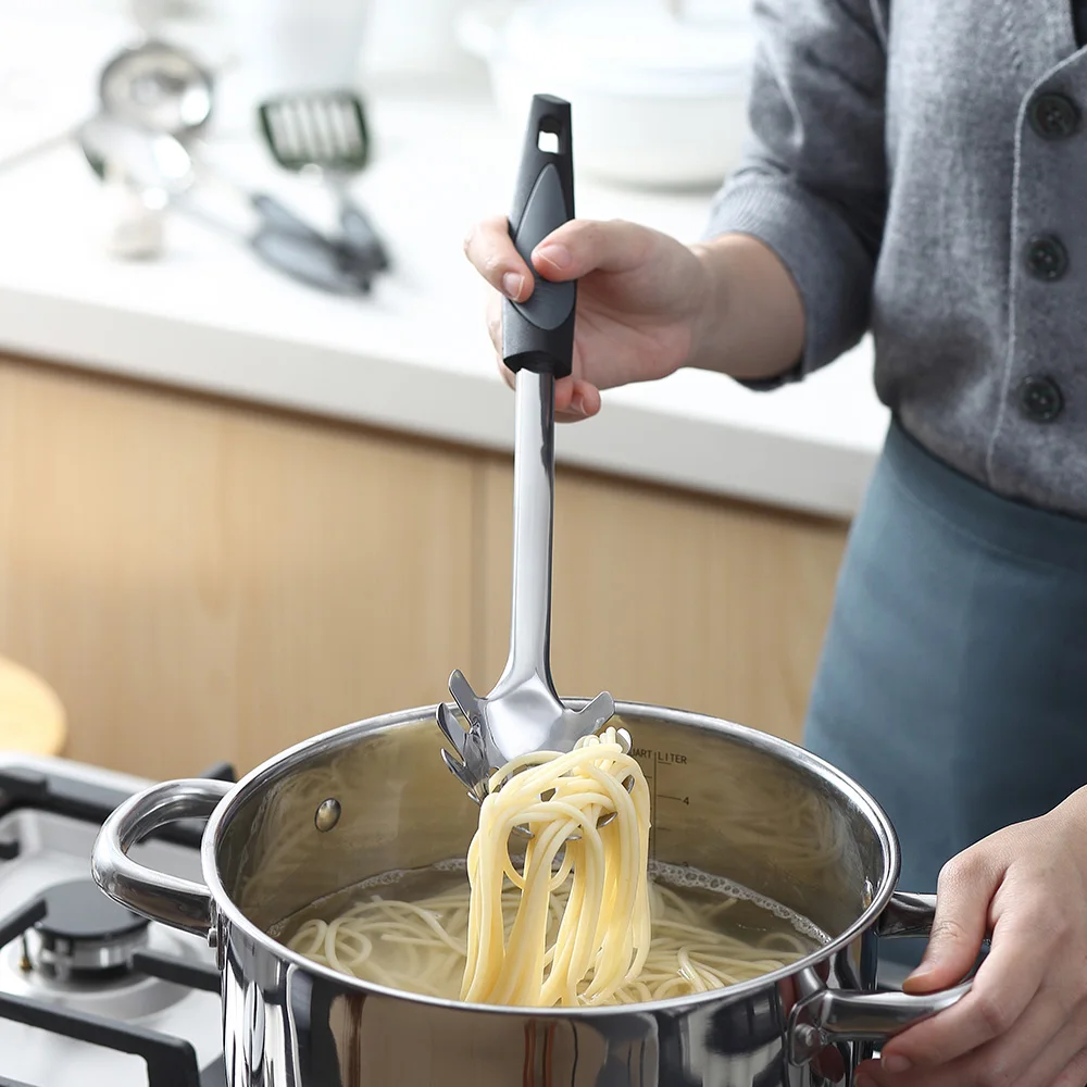 Seacreating Kitchen Pasta Server Durable Stainless Steel Pasta Spoon Server With Heat Resistant Handle Noodle Fork