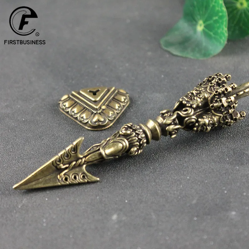 Tea Needle Set Brass Buddha Instrument Ba Jin Just Vajry Pestle Feng Shui Ornament Copper Tea needle Desk Decor Retro Crafts