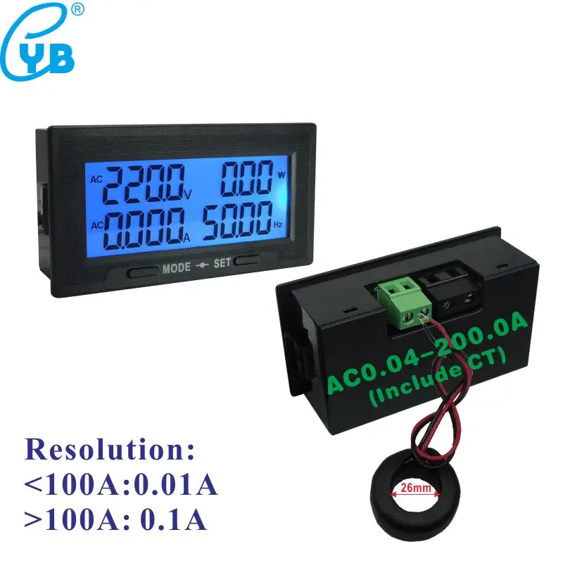 AC 0-500V Digital Voltmeter Ammeter 0-20A 100A 200A 500A 1000A Voltage Current Wattmeter Energy Frequency Power Meter DC8-18V